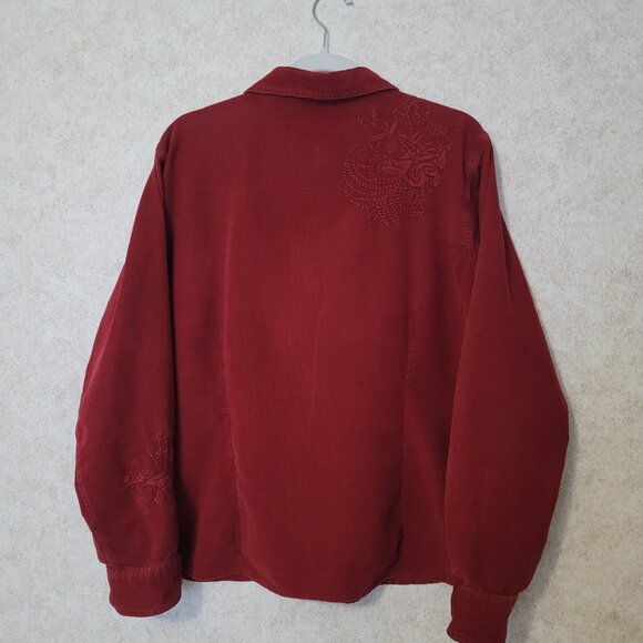 Red Embroidered Corduroy Button Shirt Isabella Bird Womens Size XL - Picture 5 of 15